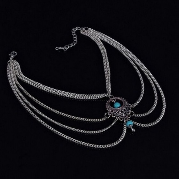 Set of 2- Boho Silver/Turquoise Barefoot Sandal Anklet - Picture 6 of 10